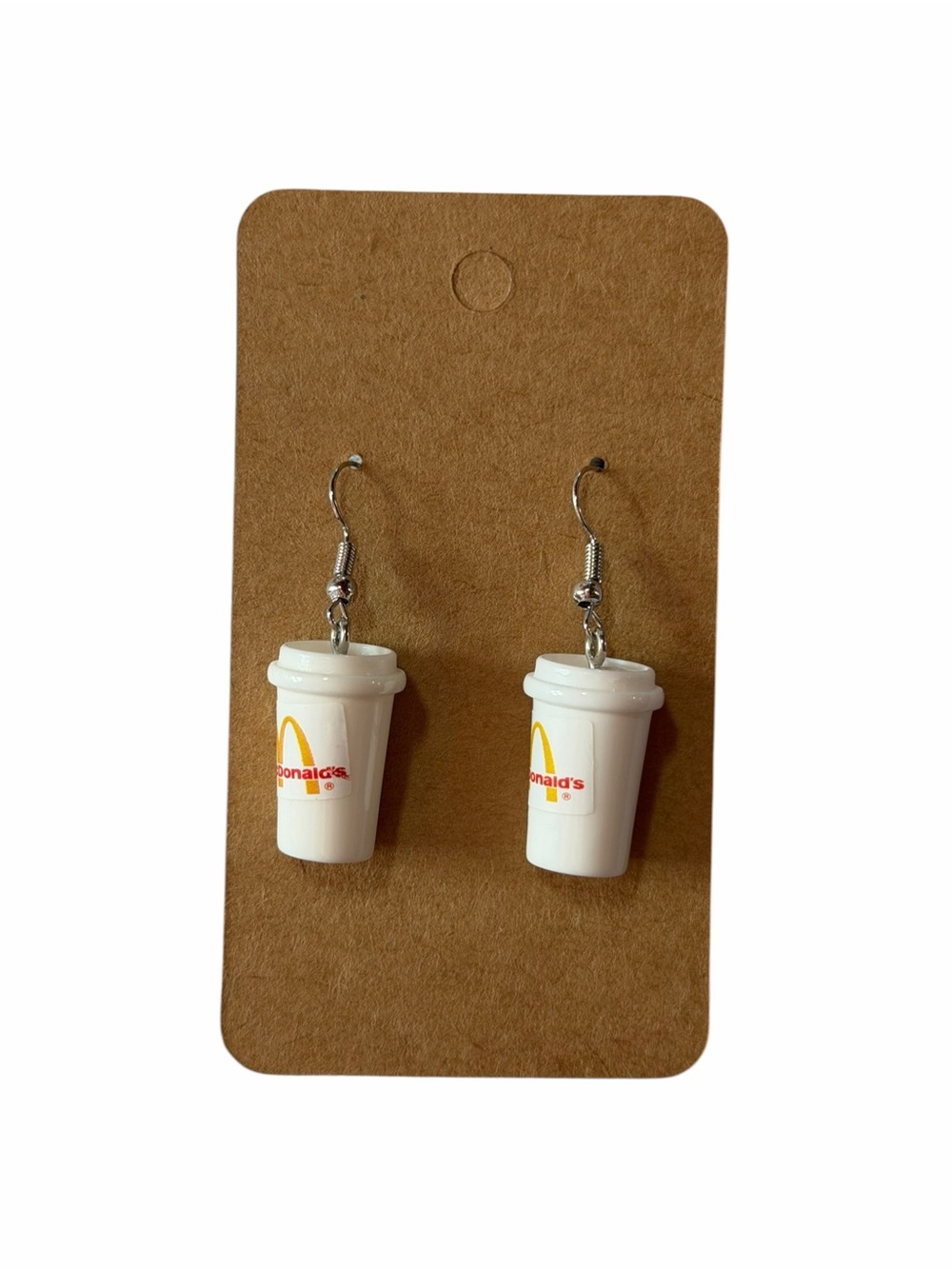 White McDonald's Coffee Cup Dangle Earrings - Novelty Women’s Jewelry